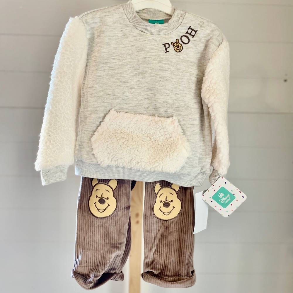 Disney Baby Winnie the Pooh Sweatshirt Pants Set 18M Gray Brown Corduroy